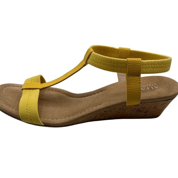 Alfani Size 10 Yellow Elastic Strap Cork Wedge Sandals - Picture 6 of 7